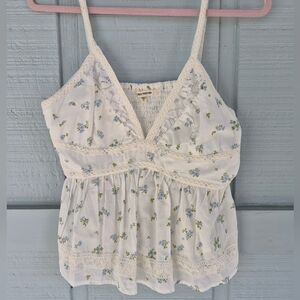 NWT World Together White and Blue Floral Baby Doll Camisole JRS L Y2K Fairycore